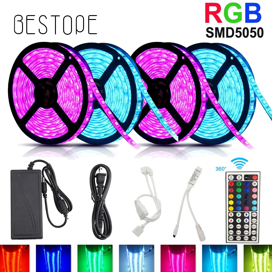 5 м 10 м RGB ленточный светильник SMD 5050 Светодиодная лента Водонепроницаемая DC 12 В RGB 60D/M гибкая лента светодиодный светильник+ контроллер+ адаптер