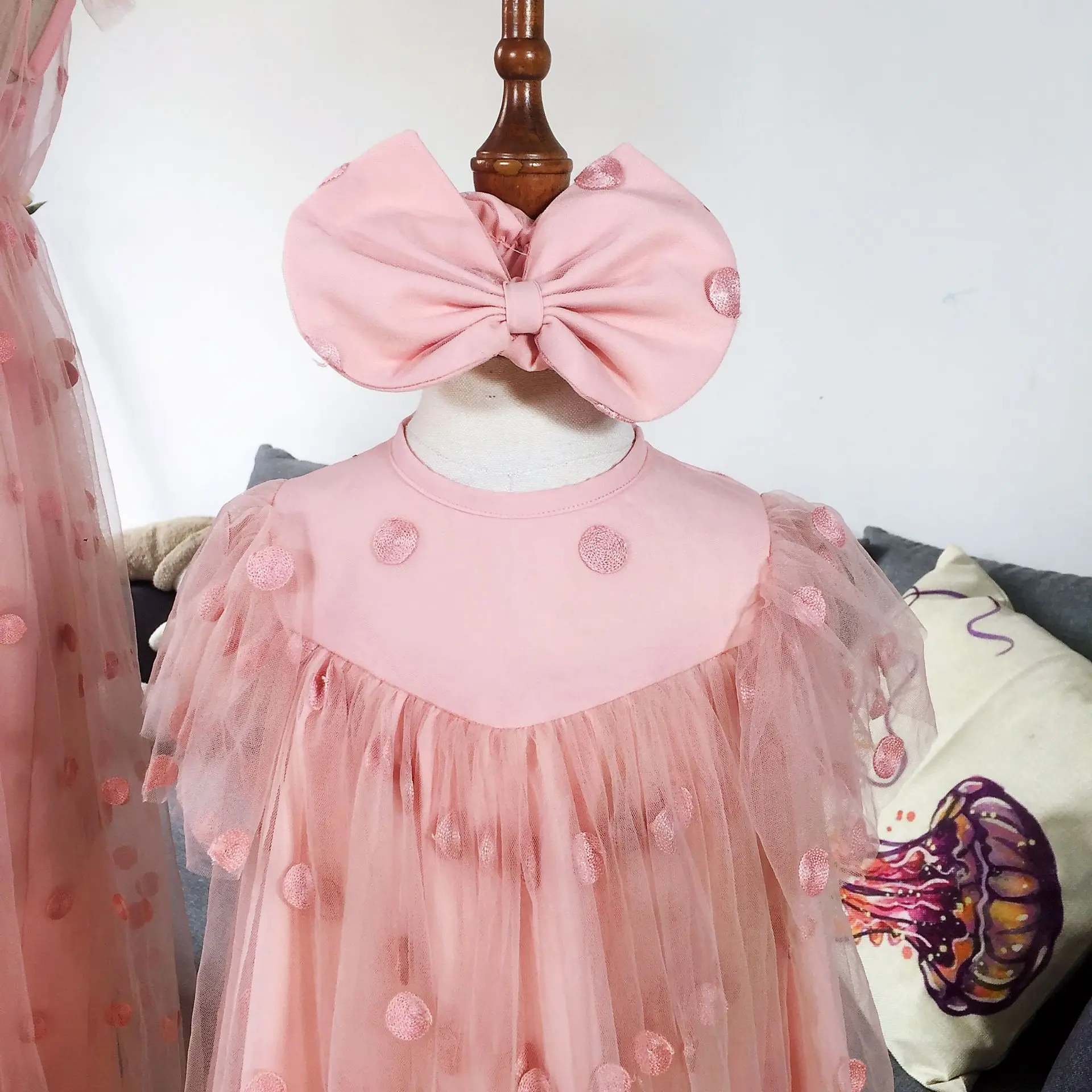 Вечерние платья для матери и дочери летние розовые одежда|Сочетающаяся одежда