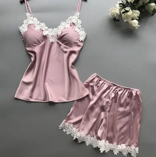 

Fdfklak Sexy silk satin pajamas for women summer shorts sleepwear set spaghetti strap sexy pyjamas women lace ladies pijamas