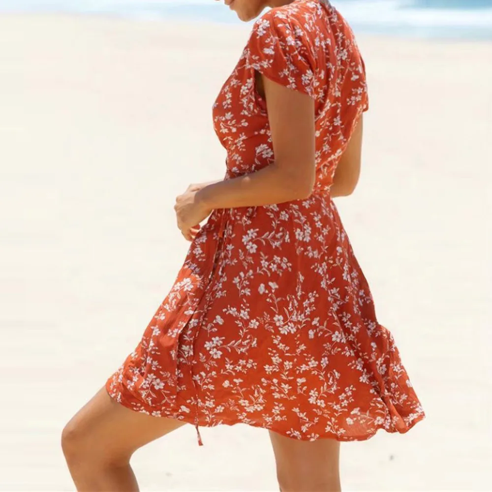 Женское летнее платье модное женское праздничное с розовыми цветами Бандажное