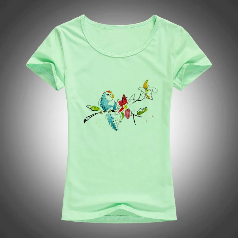 Новинка 2017 модная женская футболка с принтом в виде птиц летняя круглым вырезом и