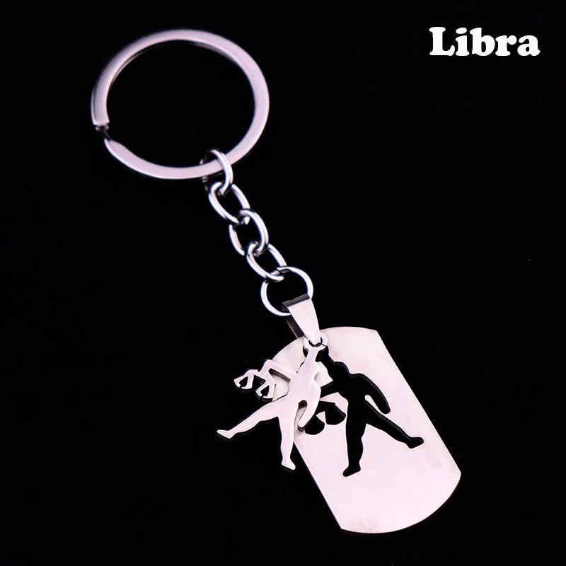 Libra Металлический брелок для ключей, мужской знак зодиака, металлический брелок из нержавеющей стали, созвездие, брелок для ключей, подарок для бойфренда, брелки для мужчин - Цвет: Libra