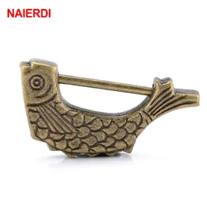 Винтажный китайский замок NAIERDI 60*30 мм, античный замок в старом ретро стиле, Цинковый шкатулка для украшений, из сплава с узором рыбы, домашний декор