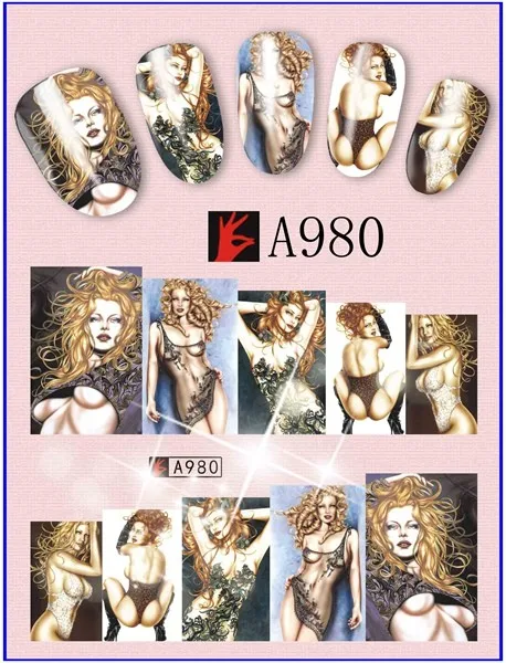 12 упак./лот переводка NAIL ART наклейки на ногти татуировки слайдера полное покрытие Романтический пикантная обувь для девушек и женщин, A973-984