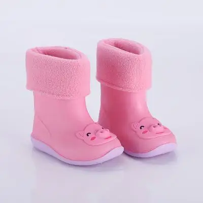 Pink cotton Непромокаемые сапоги; детские резиновые ботинки для девочек; Водонепроницаемая Обувь для маленьких мальчиков; нескользящие теплые резиновые сапоги для малышей - Цвет: Pink cotton