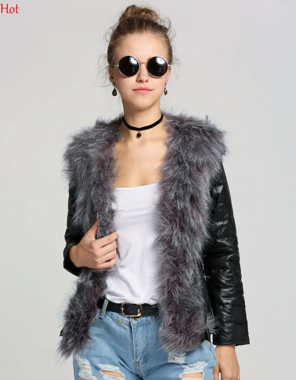 2017 женские зимние куртки с меховым ободком Новая мода из искусственного лисьего