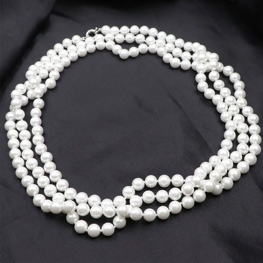 Statement Long Chain Necklace for Women Simulated Pearl Necklaces Round Beads Glass Shell Pearls Rows Jewelry 65inch A920 | Украшения и
