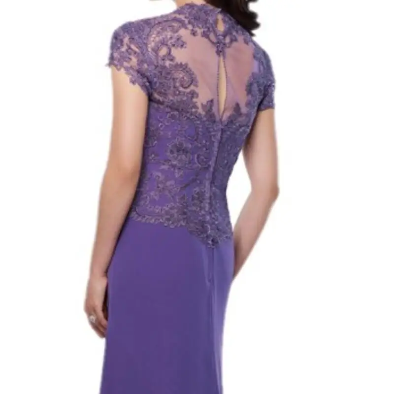 Hot Sale Vintage Plus Size Chiffon Mother of the Bride Dresses Purple Short Sleeve Sweetheart Women Evening Long Dress | Свадьбы и