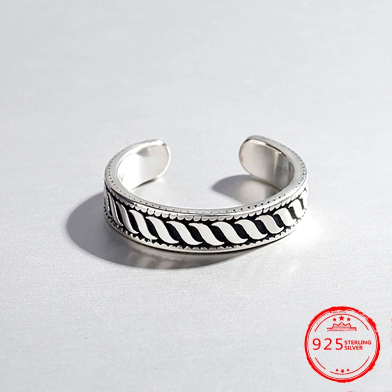 

Authentic 100% 925 Sterling Silver Rings Vintage Handmade For Men Women Adjustable Rings Personality Holiday Gift