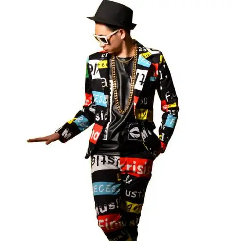 

Letters Printing Men Casual Suit Male Slim Fit Blazers Jacket Fashion Show Stage Costumes Nightclubs Singer Dancer DSDJ Clothing