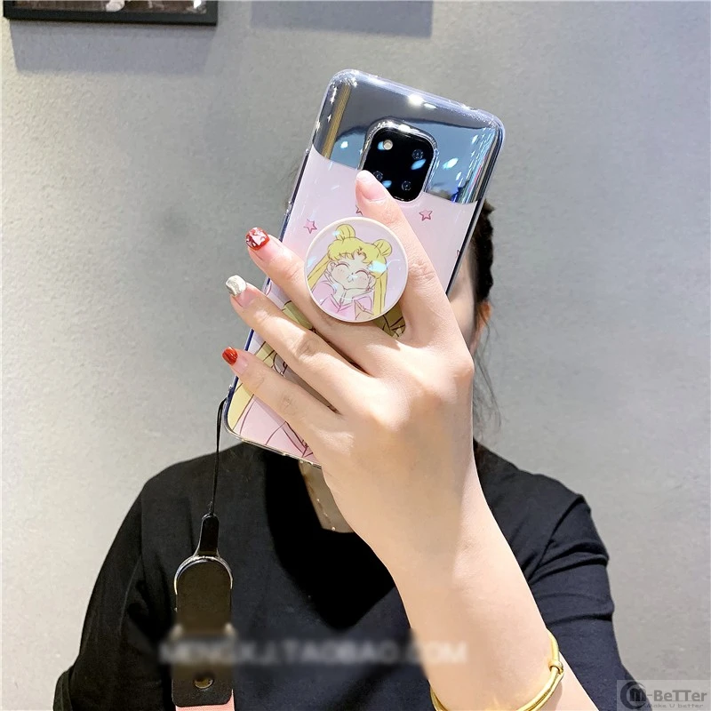For Huawei P20/P30 pro make-up glass case Sailor Moon cover mate20 soft siliconce nova3i/3/2s+ strap + airbag phone holder |