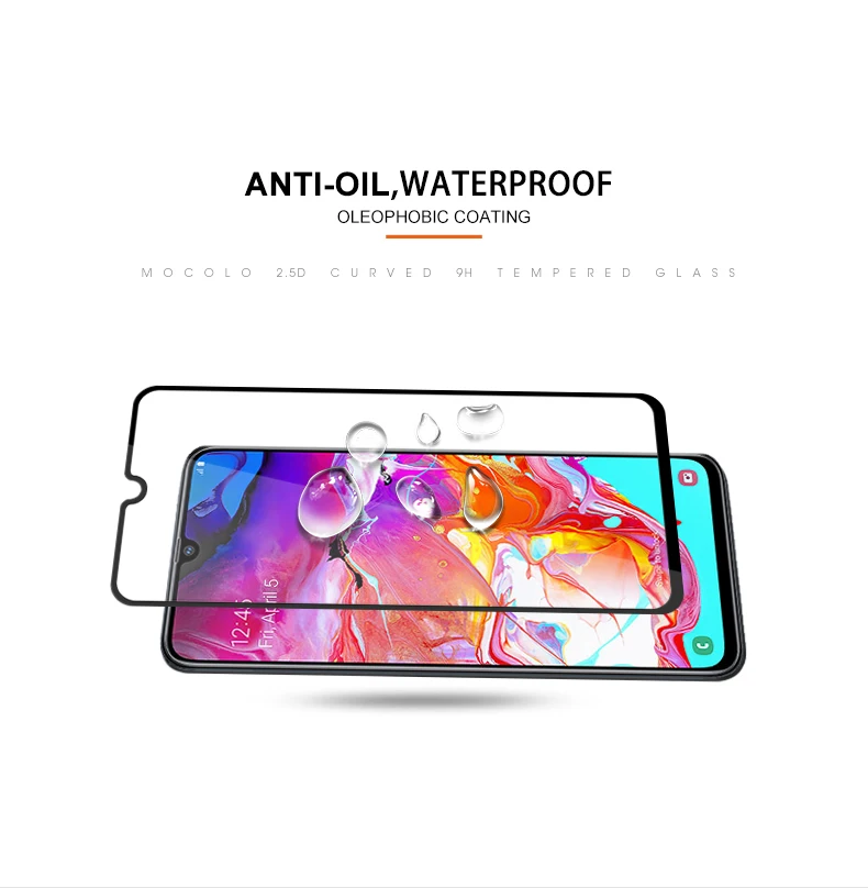 for Samsung A30 Screen Protector Mocolo Full Cover Full Glued Adhesive Tempered Glass film for Samsung A50 A70 Screen Protector