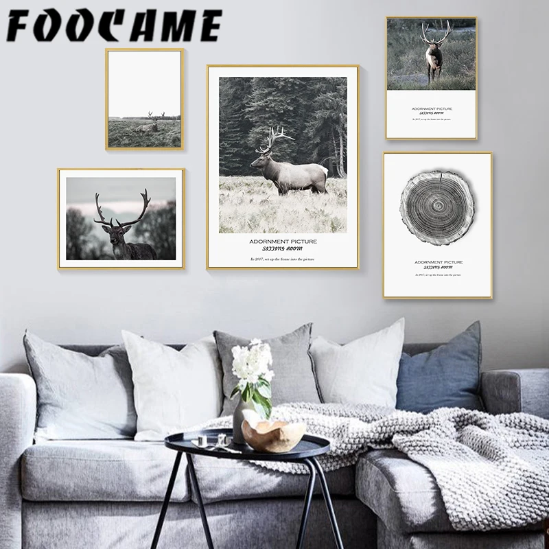 Простой фон с изображением оленя леса природы скандинавские постеры и принты
