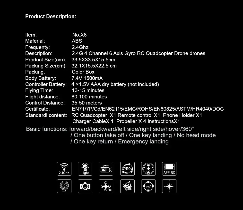 Дрон с дистанционным управлением EBOYU X8 w/Wifi FPV HD регулируемая камера удержание высоты один ключ возврат/посадка/взлет Безголовый Радиоуправляемый квадрокоптер Дрон