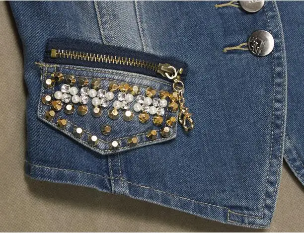 

Beading Rivet Denim Vest Women Fashion Pearl Decorate Denim Waistcoat Slim All Match Denim M-3XL