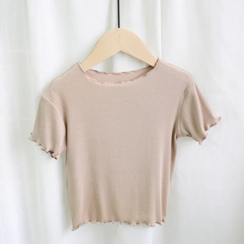 Летние футболки для девочек топы карамельных цветов корейская детская одежда с