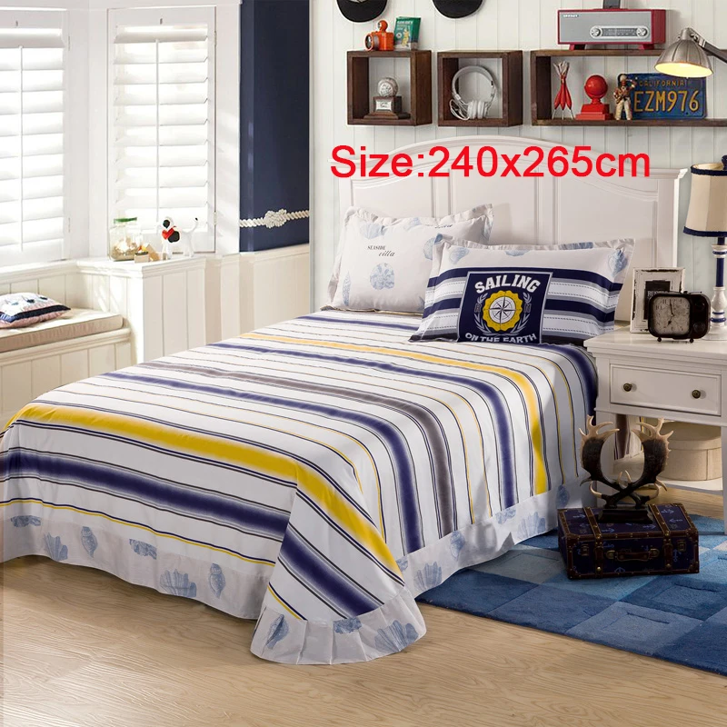 DecorUhome постельное белье из хлопка, домашний текстиль, покрывало для кровати, плоский лист, Королевский размер, Полоска, простыня, мягкое теплое постельное белье