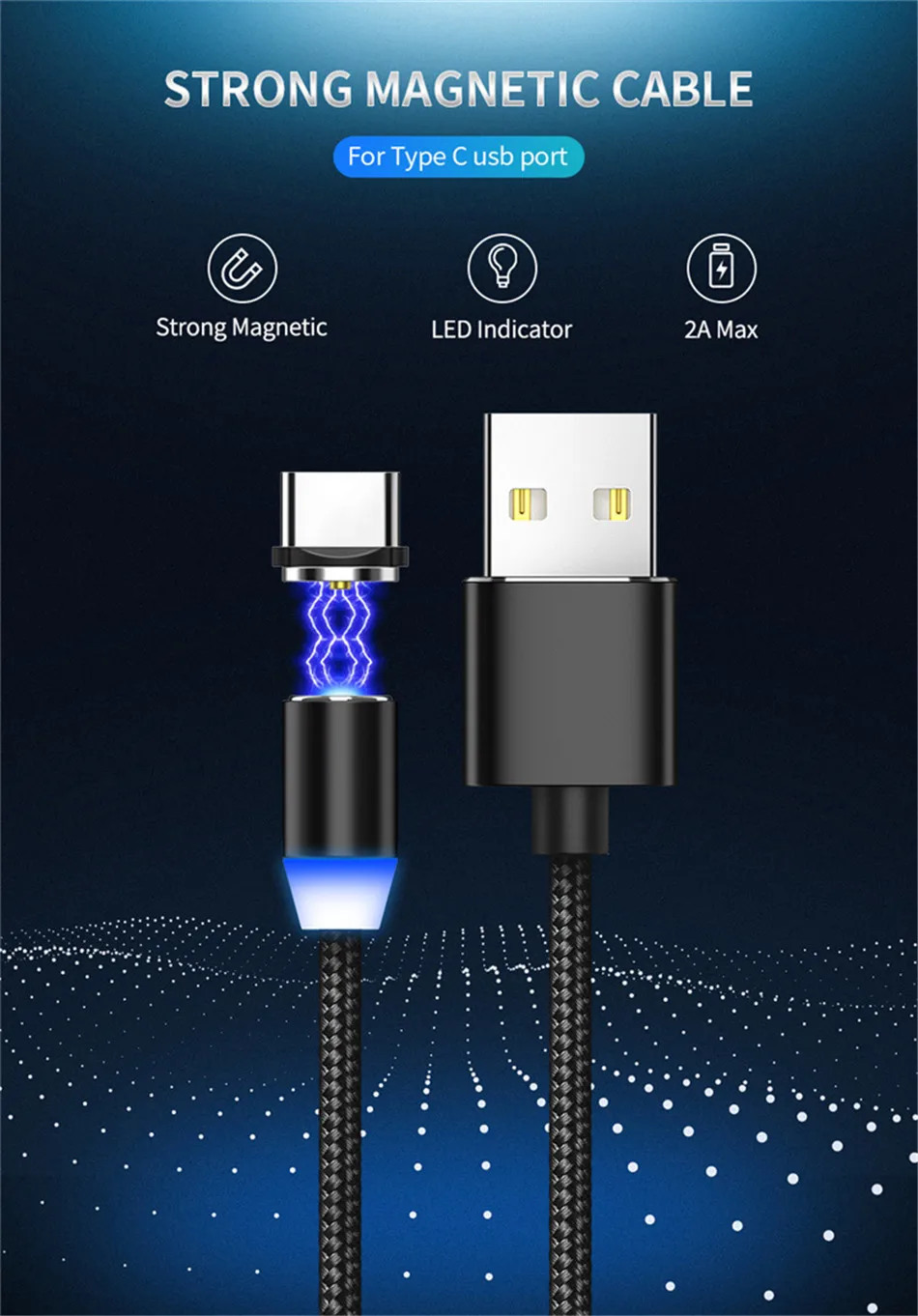 Магнитный светодиодный кабель в оплетке type-C Micro USB Магнитный usb кабель для зарядки Apple iphone X 7 8 6 Xs Max XR samsung s9 шнур