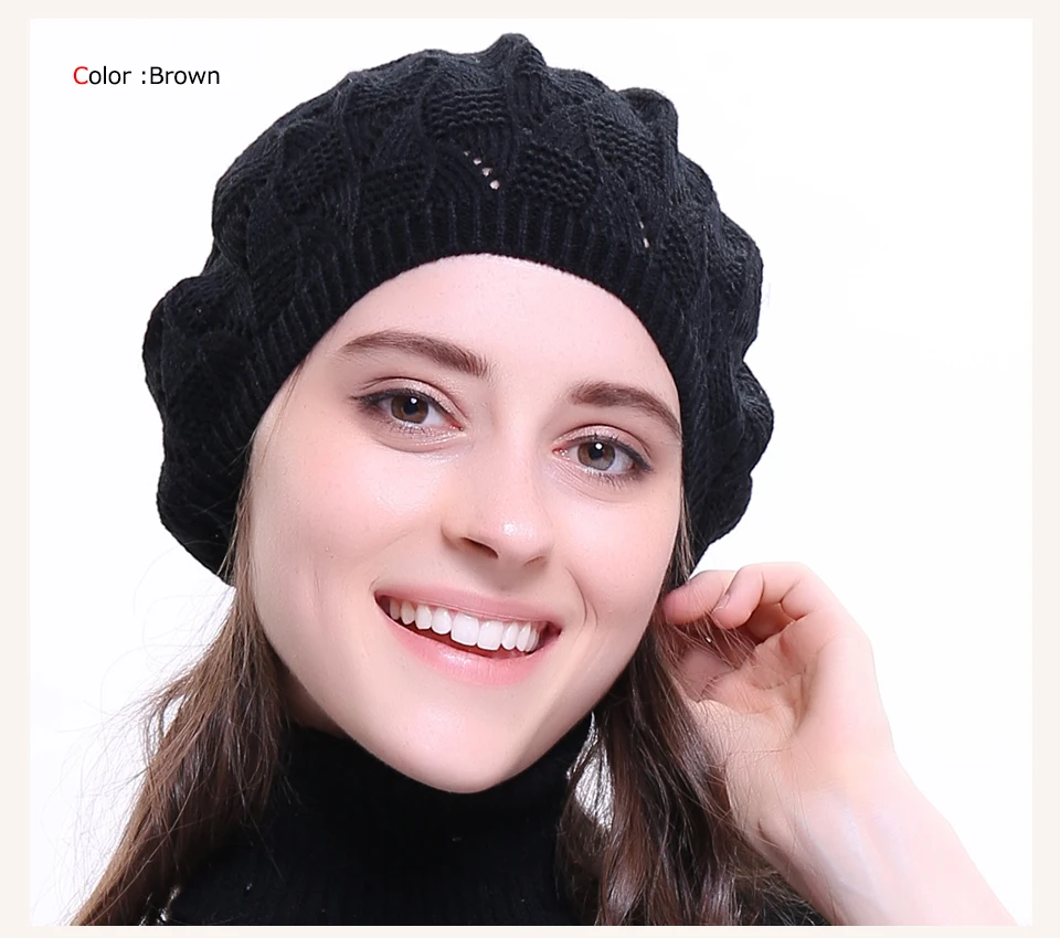 Geebro Женская однотонная вязаная шляпа берет дамы французский художник Beanie берет шапки весенние повседневные тонкие акриловые береты для женщин
