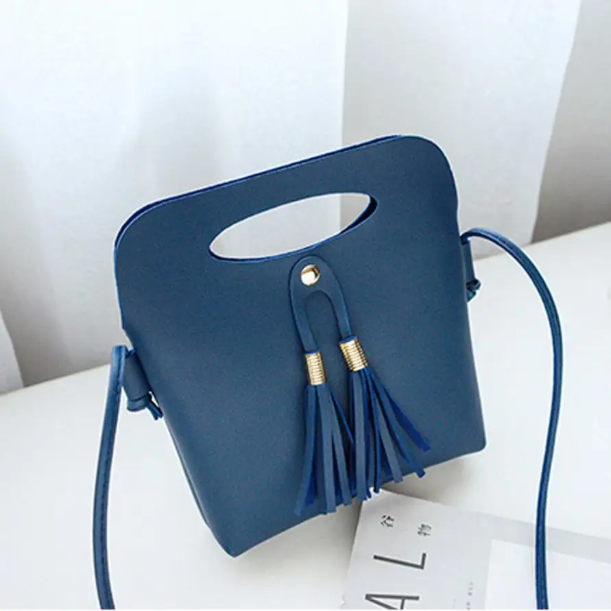 Синий HTNBO, женская сумка, кожаные сумки, модные, bolsa feminina, мягкий клатч, на плечо, с кисточками, одноцветная, с верхней ручкой, сумка-мешок, через плечо, сумка-тоут - Цвет: Синий