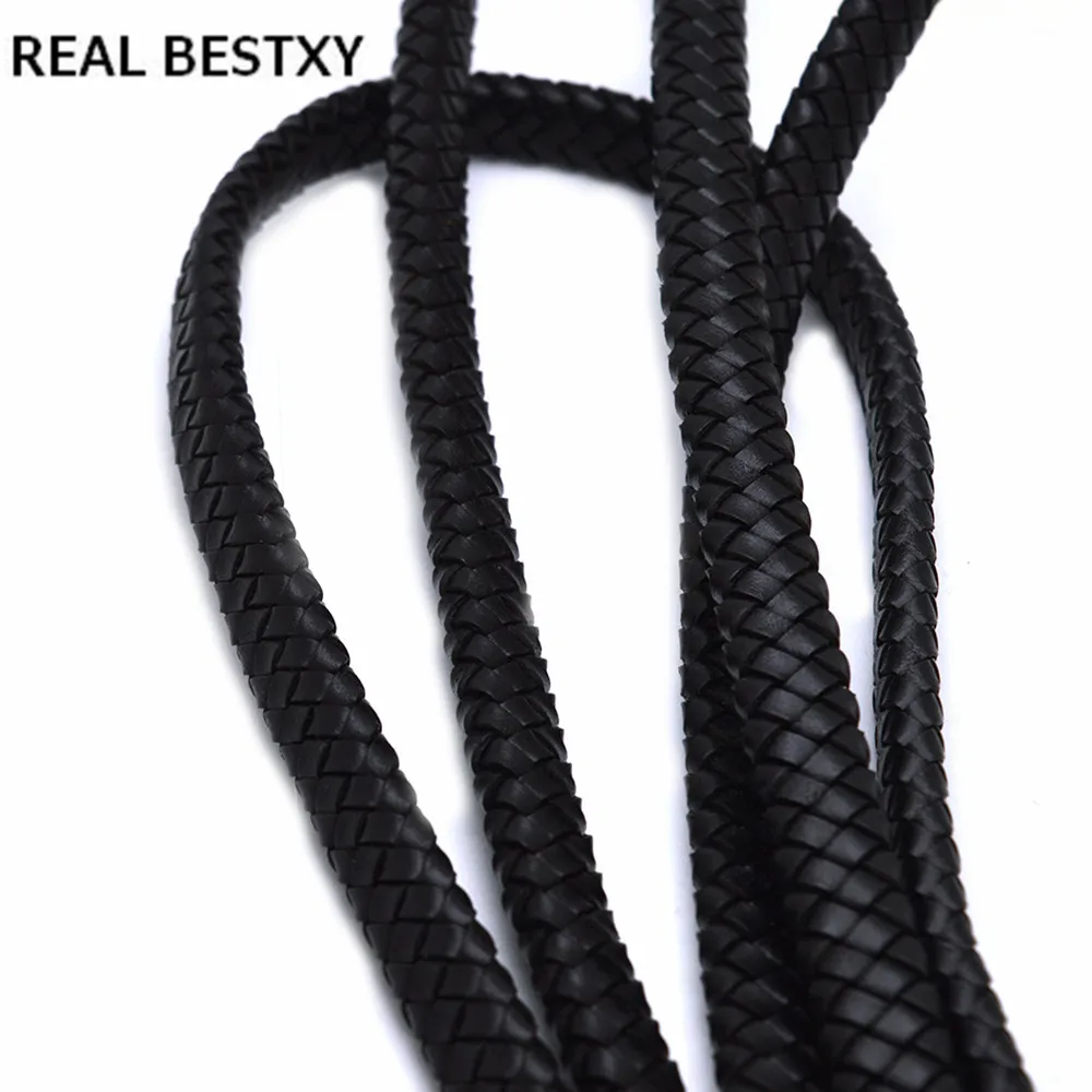 Настоящий BESTXY, 1 м/лот, 12*6 мм, натуральный плоский кожаный шнур, плетеная натуральная кожа, черный/коричневый/синий кожаный шнур для браслетов