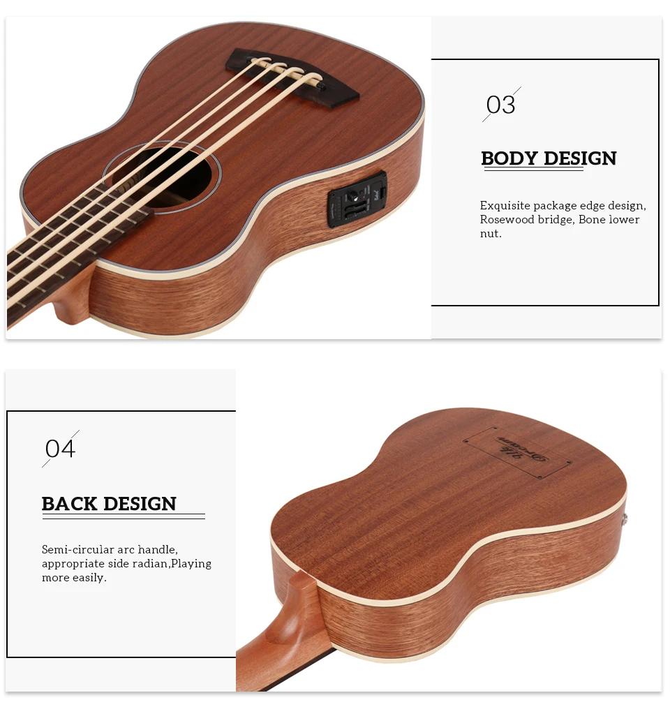 30 дюймов Мини электрическая гитара Музыкальные инструменты Полный Sapele Ретро Закрытая ручка Гавайские гитары 4 струны бас гитара ra UB-113