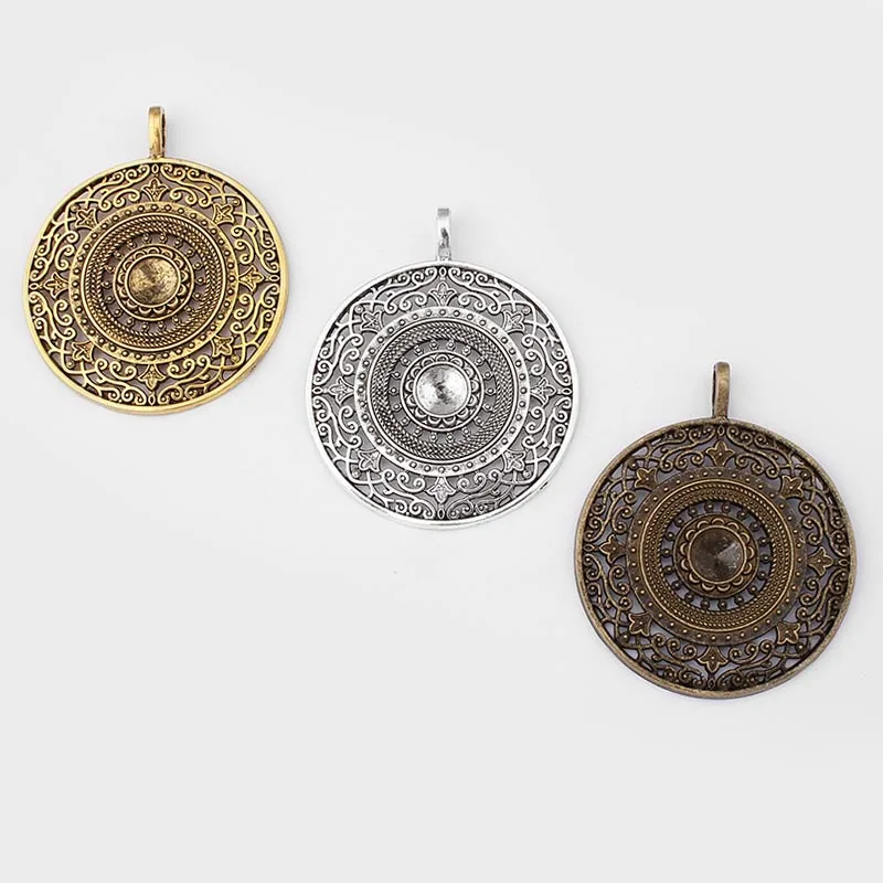 Кулон из тибетского серебра/бронзы/золота 2 шт. большой круглый цветок мандалы