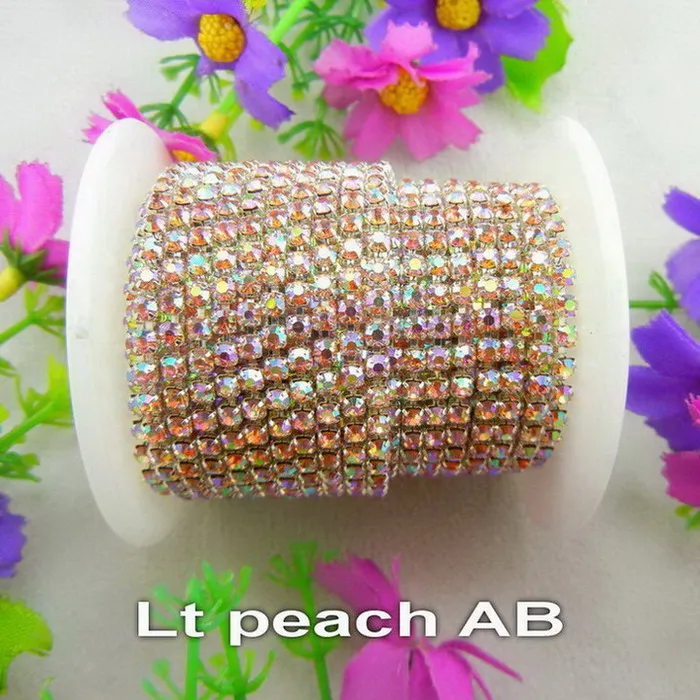 A34 Lt peach AB Серебряная основа коготь 5 ярдов/R высокая плотность ss6 2 мм ss8 2,5 мм ss10 2,8 мм ss12 3 мм SS16 4 мм стразы на цепочке для пришивания клея на отделке - Цвет: A34 Lt peach AB