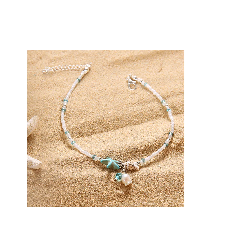 Bohemian Starfish Pendant Resin Anklet For Women New Stone Beads Shell Bracelets On Leg Boho Ocean Jewelry z0613 | Украшения и