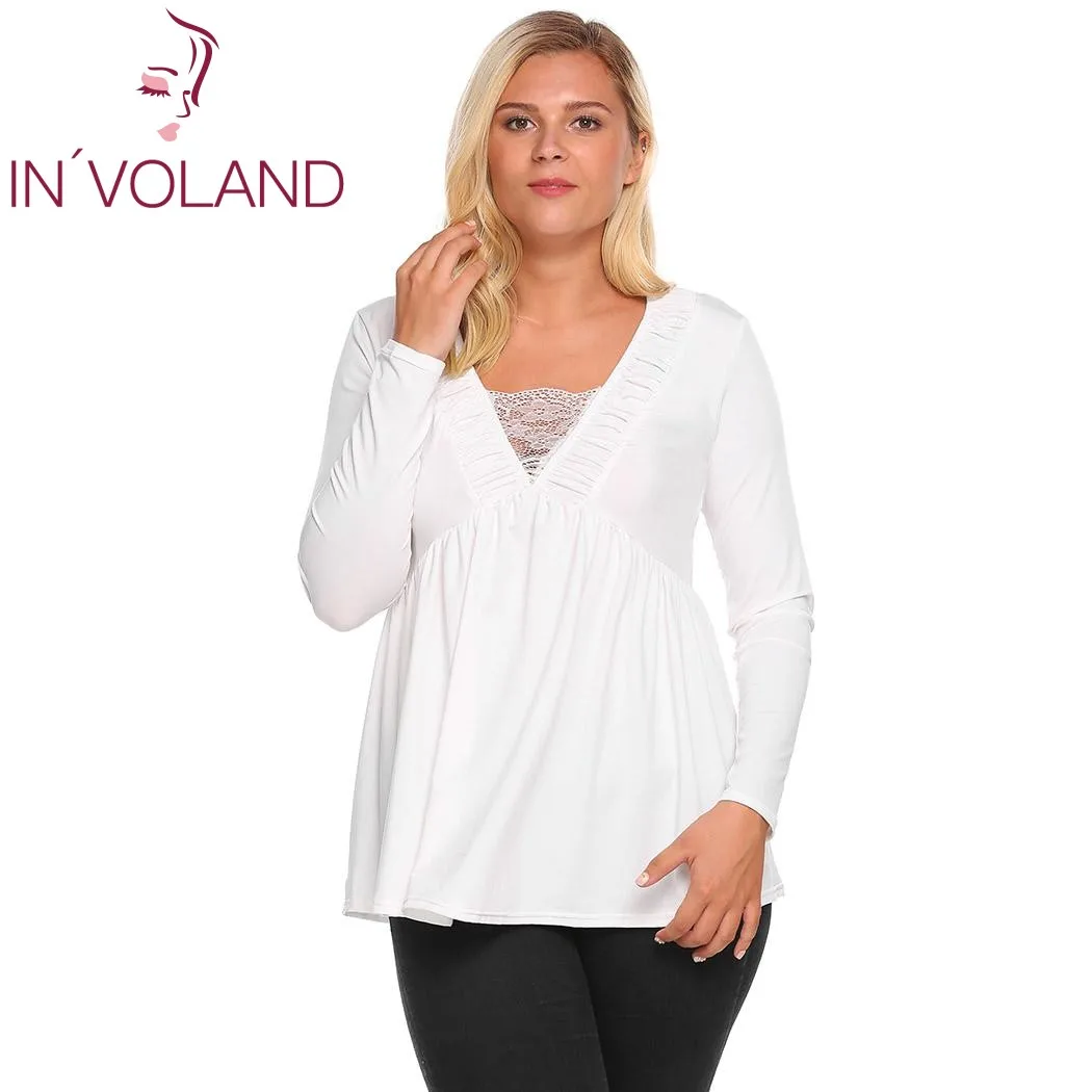 IN'VOLAND женская футболка большого размера осенне Весенняя плиссированная с