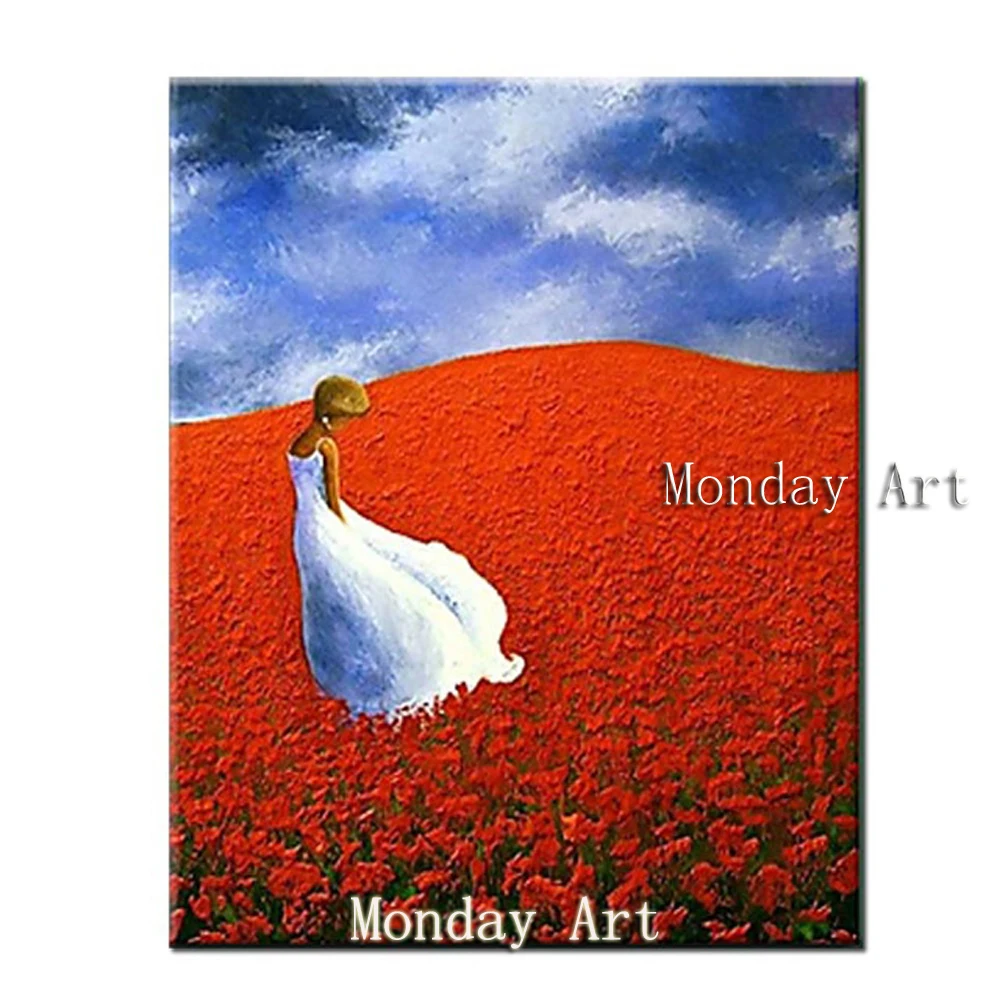 Ручная роспись сексуальная девушка морской цветок холст картина маслом с