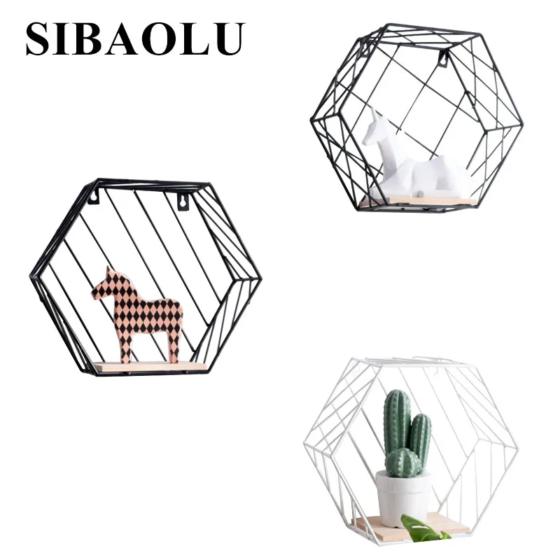 Металлическая настенная полка в форме Шестиугольника многоцелевой