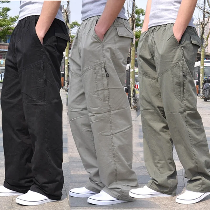 Брюки карго мужские хлопковые с карманами большие 8XL 10XL 9XL 140 кг свободные летние