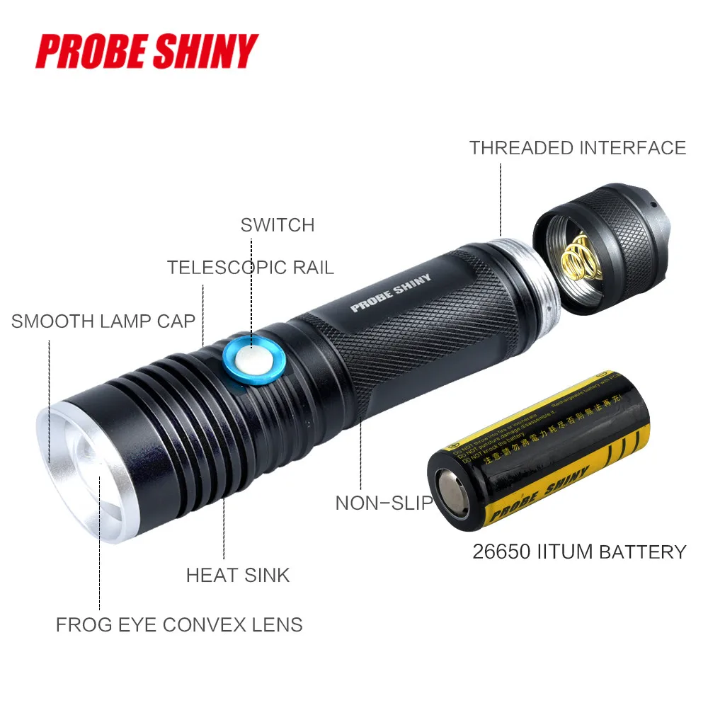 New High Quality Outdoor Portable Zoomable Flashlight XML T6 LED Torch Lamp Penlight 26650 Drop Shipping | Освещение