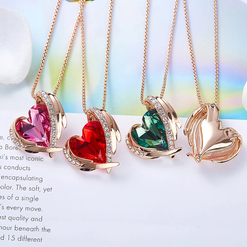 CDE женское золотое ожерелье с подвеской, украшенное кристаллами Swarovski, крылья ангела, сердце, ожерелье, ювелирные изделия, подарки
