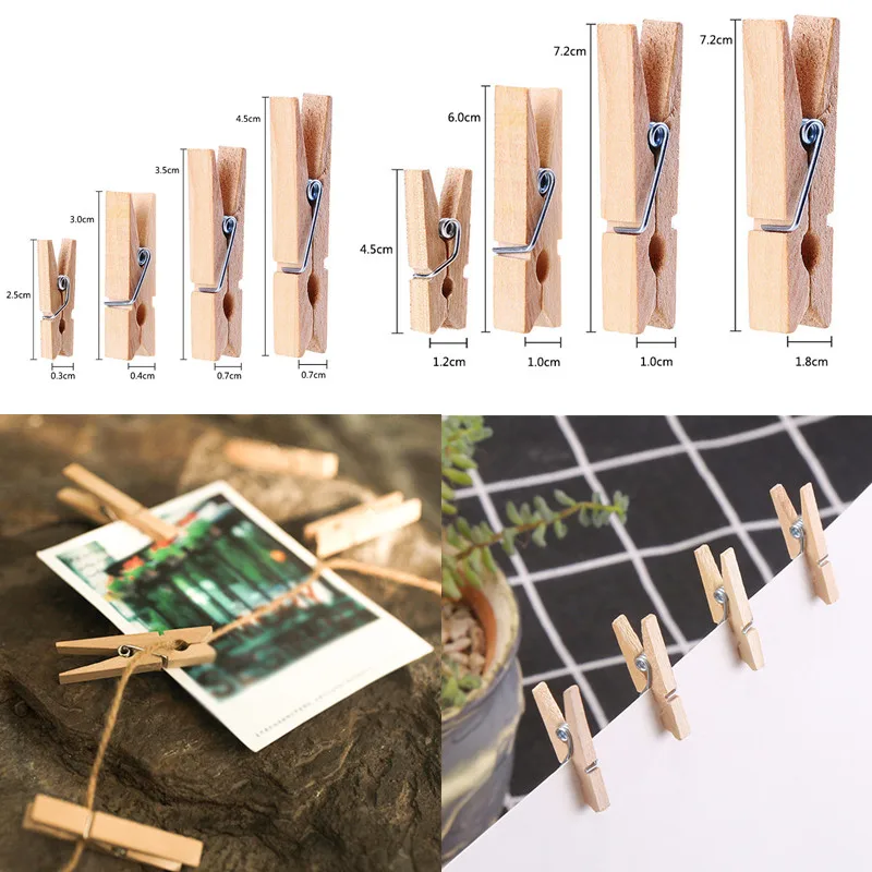 

100pcs For Photo Clips Clothes Pin Craft Natural Wooden Clips Decoration Clips
