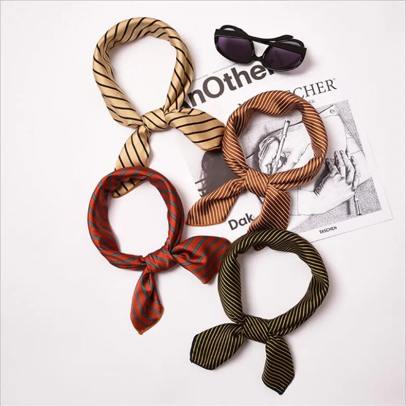 

60 см новые Элитный бренд в полоску с цветочным рисунком и с Для женщин твил шелковый шарф с принтом на небольшие Квадратные платки повязка для головы хиджаб колье-чокер шеи галстук-бабочка