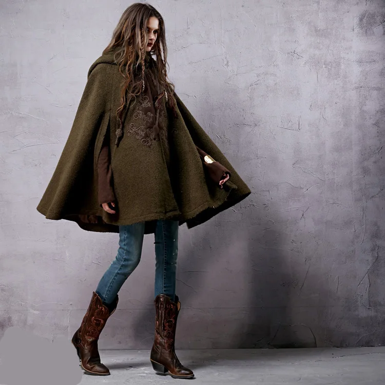 Зимняя Вышивка с капюшоном утолщенная теплая Женская шерстяная верхняя одежда