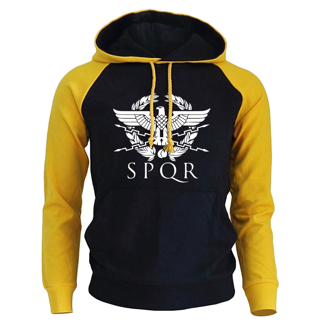 yellow black 5 Spqr Римский свитшот с капюшоном для мужчин Осень Орел человек толстовки Толстовка Повседневная Streetwaer пуловеры Топы - Цвет: yellow black 5