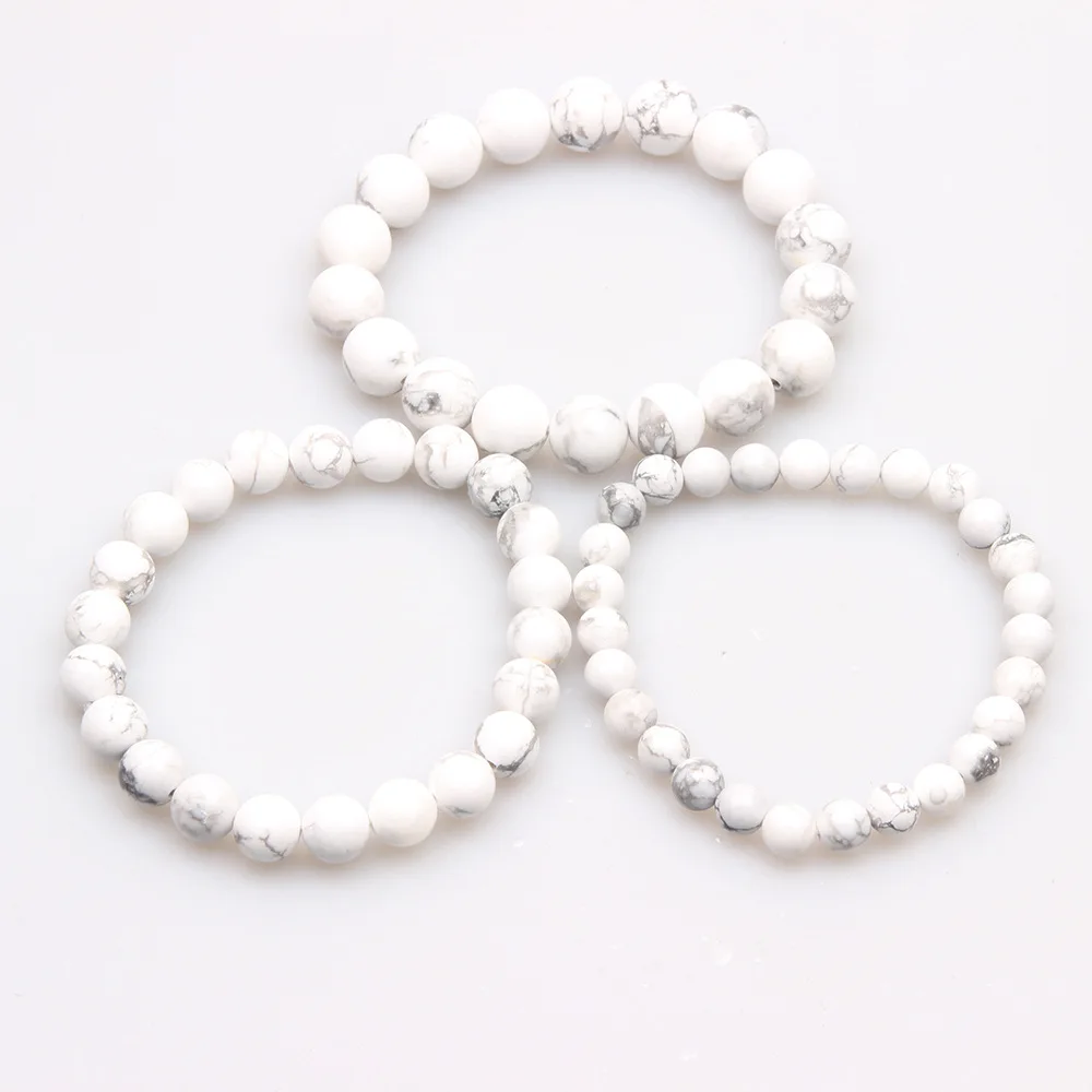 Бусины из натурального камня 6 мм 8 10 глазурованные белые бусины Howlite браслет для
