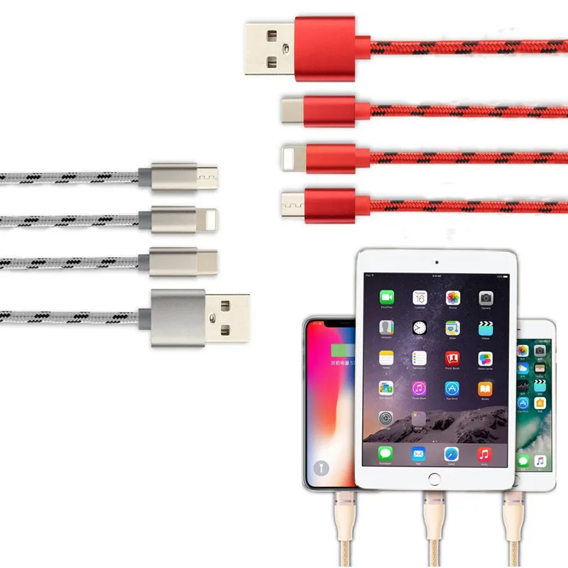 USB кабель для iPhone Выдвижной зарядки Зарядное устройство Type C Micro Android 3 в 1 и 2