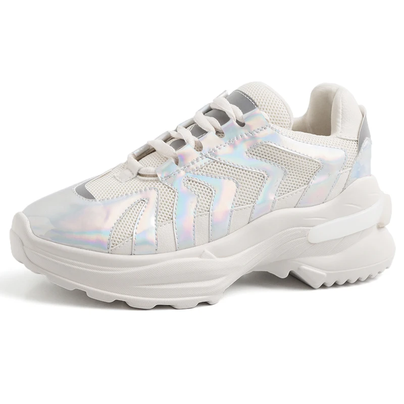 Женские кроссовки из сетчатого материала на шнуровке дышащие толстом каблуке