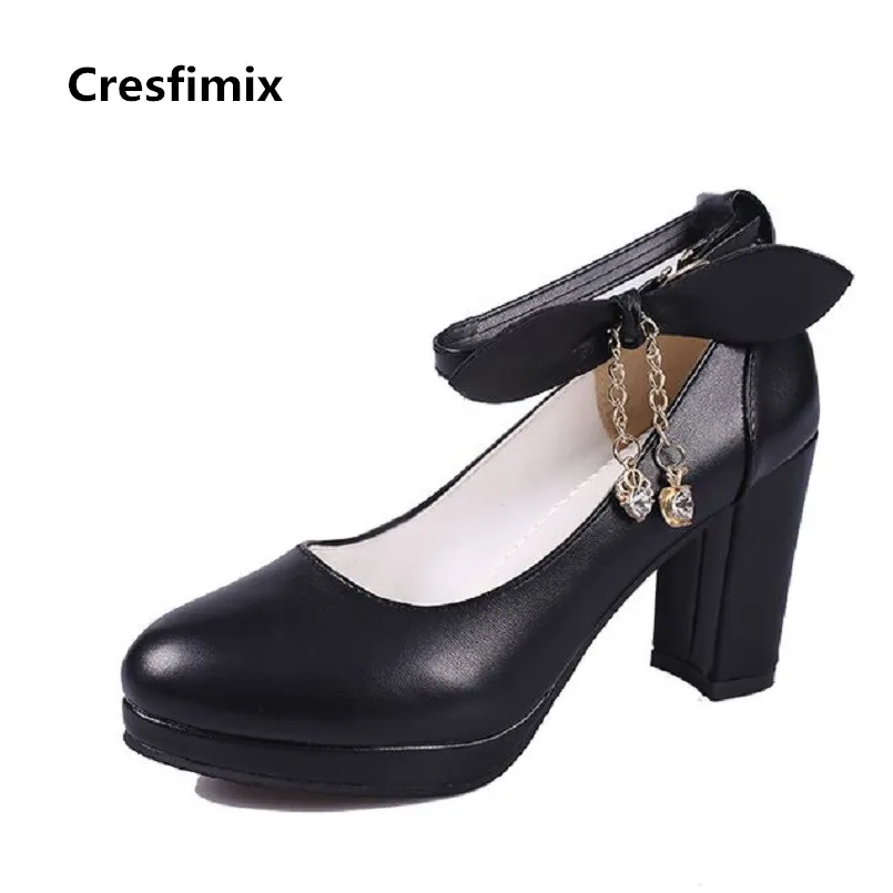 Cresfimix mulheres saltos altos женские черные удобные туфли на высоком каблуке с галстуком
