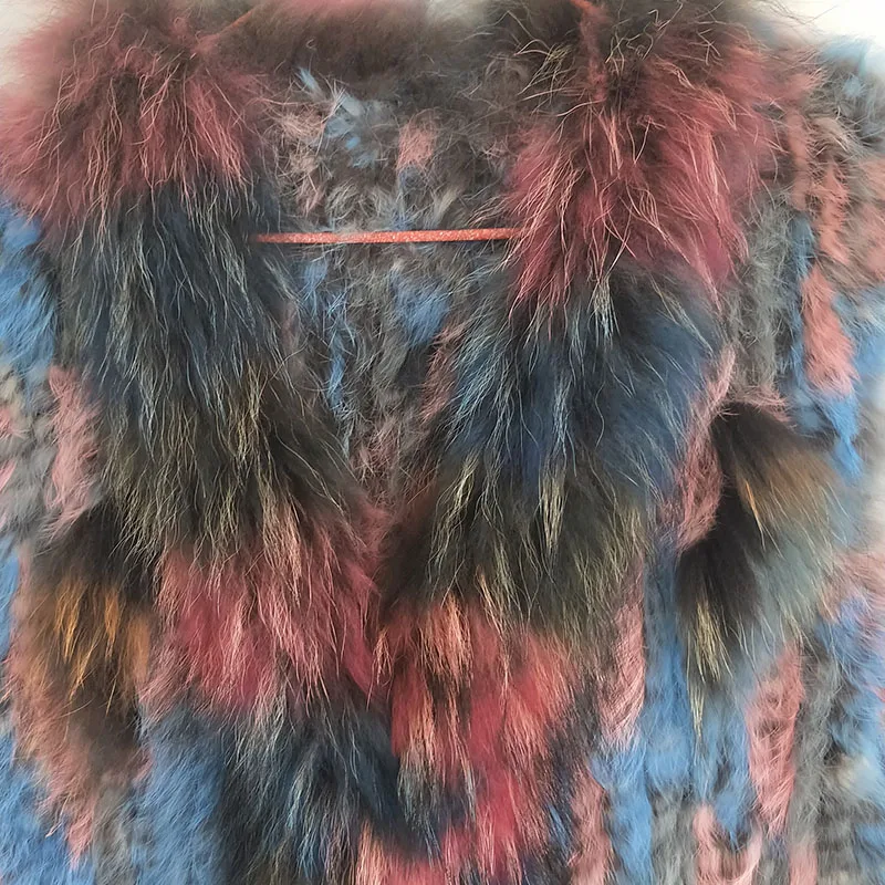 

Knitted Real Women Rabbit Fur Vest With Raccoon Fur Trimming 2018 Autumn New Arrival Knit Real Fur Gilet Ladies Fall Vests
