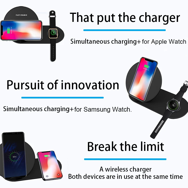 2 в 1 Быстрое беспроводное зарядное устройство Qi для iPhone iWatch 1 2 3 4 для samsung gear S2 S3 Беспроводная зарядная подставка держатель для телефона Подставка