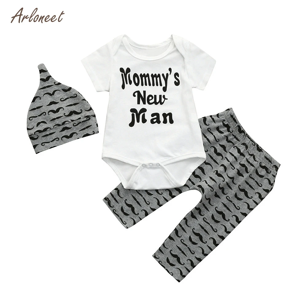 ARLONEET 3Pcs Newborn Baby Boy Romper Letter Tops + Beard Long Pants Hat Outfits Clothes QF27 2019 |