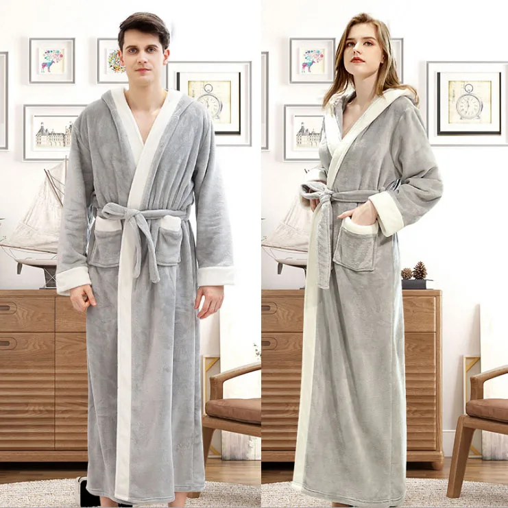 CAVME Hooded Gray 6 Зима, длинный халат с капюшоном размера плюс, 100 кг, плотный теплый халат для женщин, длинное кимоно, логотип на заказ - Цвет: CAVME Hooded Gray 6