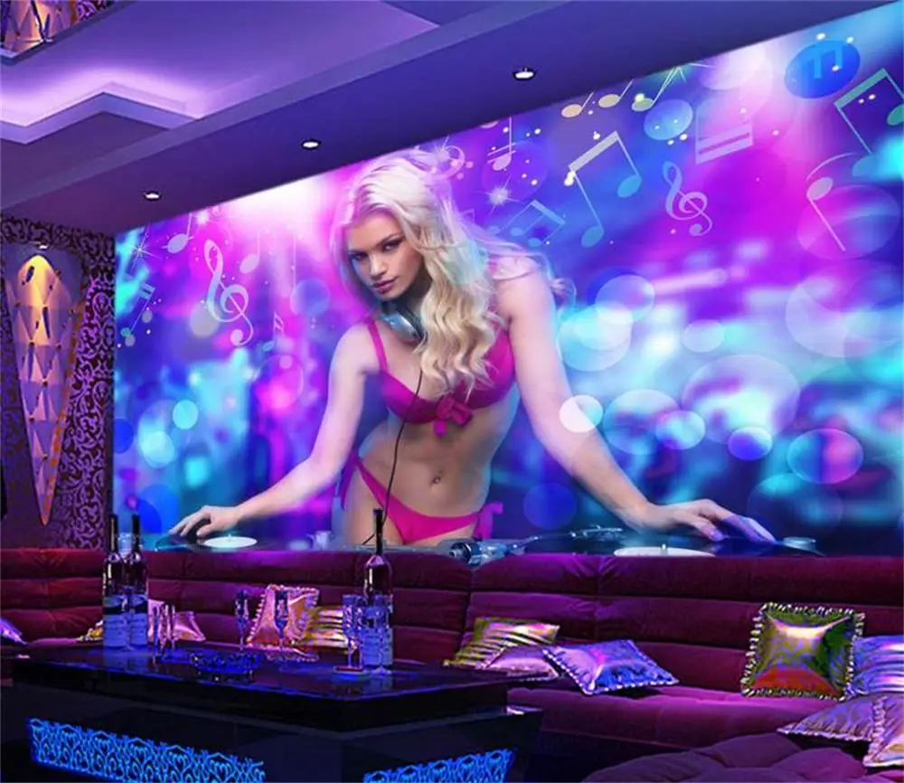 Пользовательские 3d фото обои для комнаты Фреска диван фон ночной клуб DJ красота