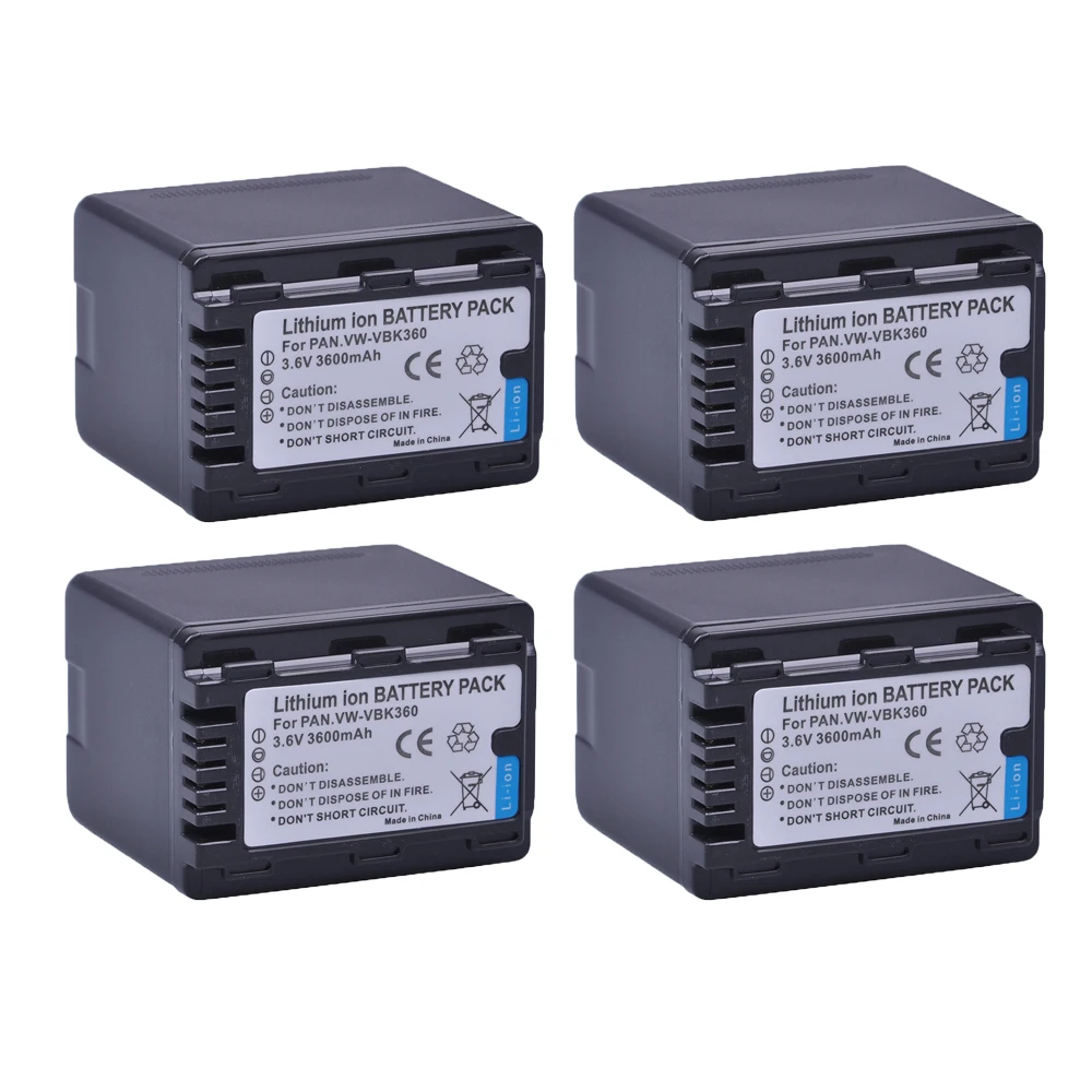 Аккумулятор для камеры VW VBK360 VWVBK360, 4 шт., аккумулятор для Panasonic, SD40, SD60, SD80, SDX1, H85, H95, HS60, HS80, TM60, для Panasonic, VW-VBK360, H95, HS60