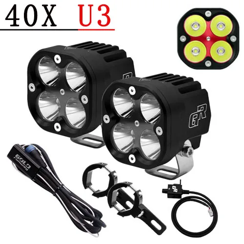24-35mm clamp R 2 шт. 40 Вт мотоциклетный головной светильник 4200LM rbike U3/XPL светодиодный мото-светильник для вождения противотуманной фары с монтажными зажимами жгут проводов - Цвет: 24-35mm clamp R